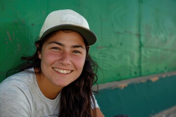 A woman with long hair is wearing a hat, suitable for use in portrait photography or as a profile picture