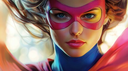 Dynamic Superhero Mom Portrait in Neo Pop Commercial Aesthetic