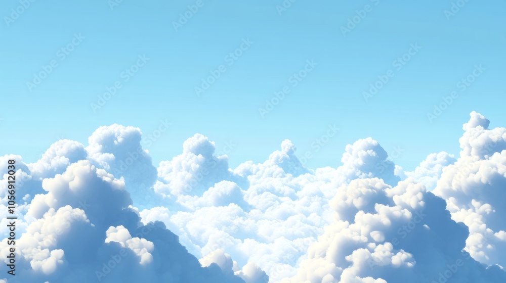 Poster the sky is filled with fluffy white clouds, creating a serene