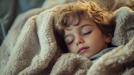 Child resting peacefully snugly wrapped in a warm blanket