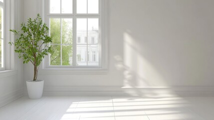 Fototapeta premium A bright room featuring a window and clean white walls