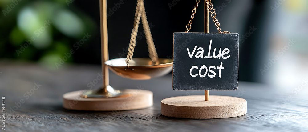 Poster balancing value and cost a visual representation of economic principles on scales with chalkboard si