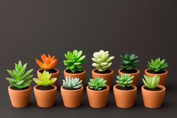 Miniature succulents in simple pots, perfect for adding a touch of greenery to any small space or decor.