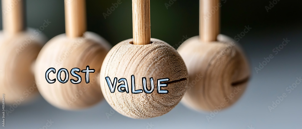 Poster exploring the significance of cost and value through a wooden abacus a visual representation of fina