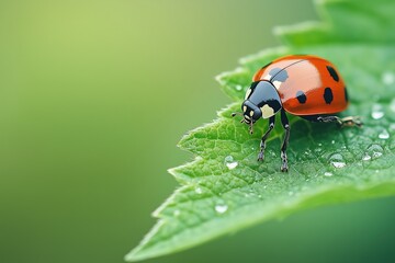 Fototapeta premium A ladybug is on a leaf