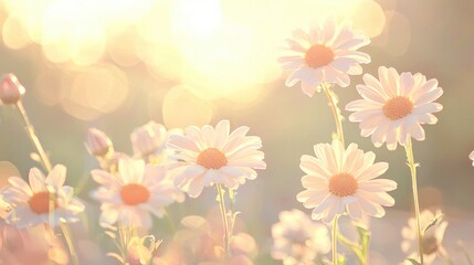 Obraz premium Summer Blossom Daisies With Bokeh Background Toned Vintage