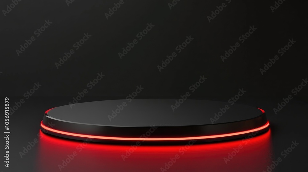 Poster elevated circular platform featuring dynamic red led illumination set against a smooth black backgro