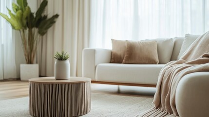 Minimalist decor in a stylish living room of an upscale apartment showcasing modern residential interior design