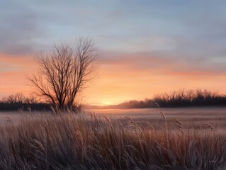 Soft light during golden hour creates a hazy and warm atmosphere, perfect for serene landscapes and tranquil moments.