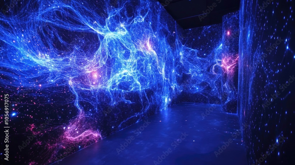 Poster mesmerizing laser display depicting cosmic depths and celestial structures