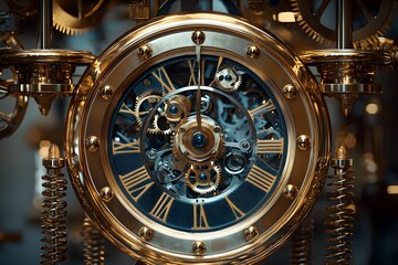 Intricate golden clock mechanism showcasing engineering at its finest