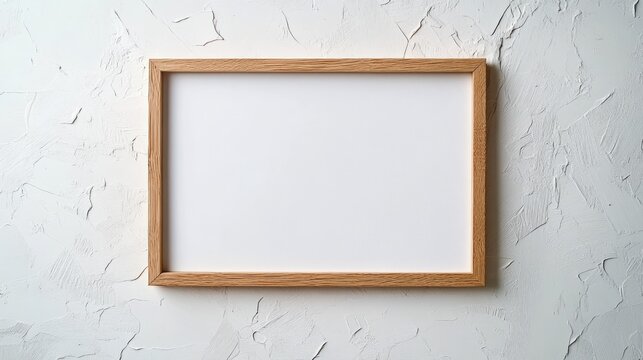 Wooden frame mockup set against a textured white backdrop 1x2 Horizontal Landscape orientation