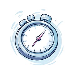 Cartoon stopwatch with a speedometer needle spinning fast on a white background.