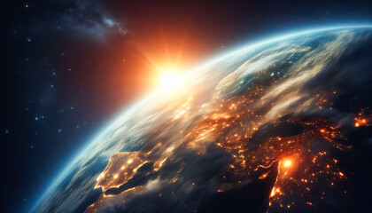 Earth from Space with Sunrise and Atmospheric Glow