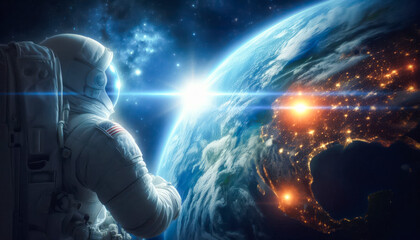 Earth from Space with Sunrise and Atmospheric Glow