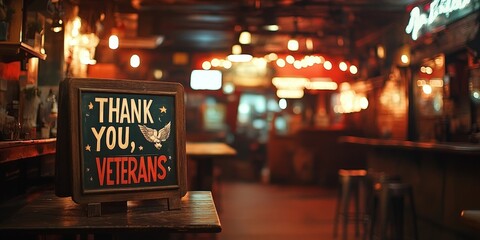 Fototapeta premium Thank you veterans sign with American flag on rustic wooden background