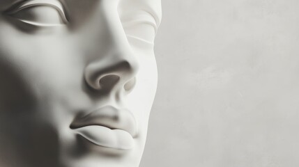 A close-up of a minimalist sculpture capturing serene facial features and a smooth texture against a soft background.