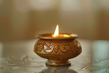 Generative AI Image of Traditional Diwali Festival of Lights with Oil Lamps and Festive Atmosphere