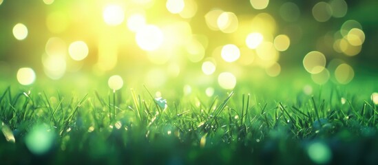 Obraz premium Green Meadow Grass Abstract Background With Bokeh Effect