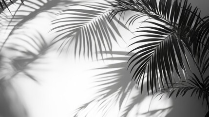 Obraz premium Palm leaves casting shadows on a white wall with selective focus
