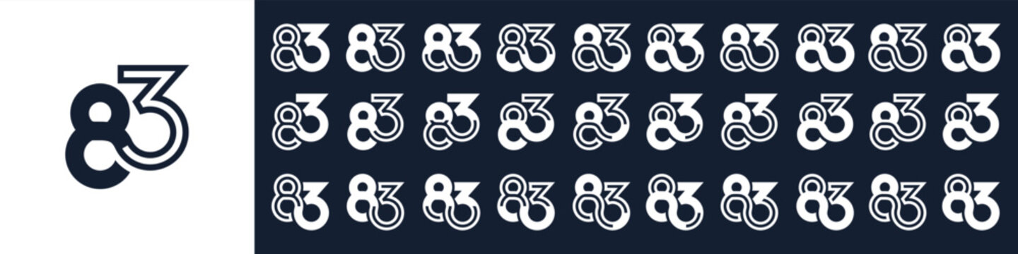 collection of creative number 83 logo designs. abstract eighty-three design vector illustration