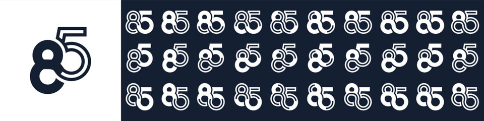 collection of creative number 85 logo designs. abstract eighty-five design vector illustration