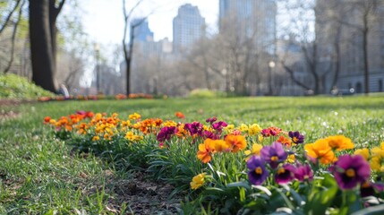 Blooming Flowers Represent the Renewal of Spring in a City Park Setting