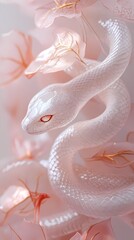 Fototapeta premium Traditional Chinese New Year transparent white snake illustration poster background