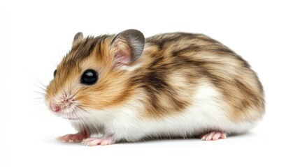 Obraz premium Charming Roborovski hamster positioned sideways on a simple white background