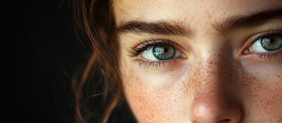 Fototapeta premium Closeup Of A Female Face Isolated On Black