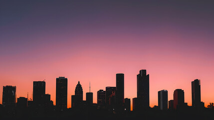 City Skyline at Dusk Background: "Create a detailed city skyline silhouette at dusk, with skyscrapers outlined against a gradient sky of pink
