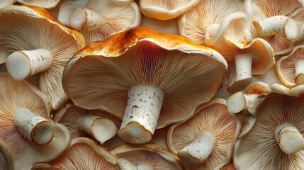 Photorealistic edible mushroom artistic wallpaper with a flat visually appealing background and a harmonious diagonal symmetric design