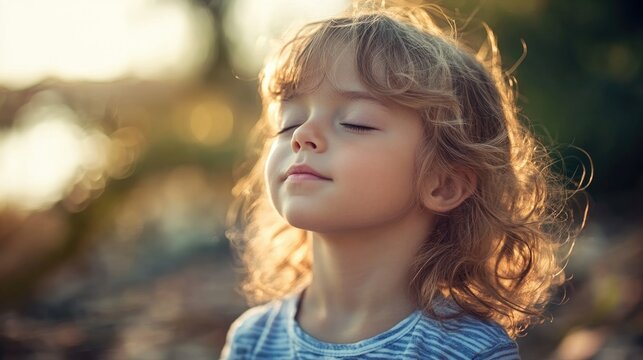 A child practicing breathing techniques for relaxation