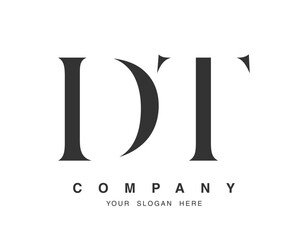 DT logo design. Initial letter d and t serif font style. Creative classic company name typography. Trendy logotype or identity.