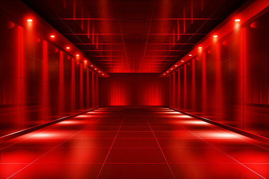 Abstract red empty room with spotlight, 3D rendering, close up