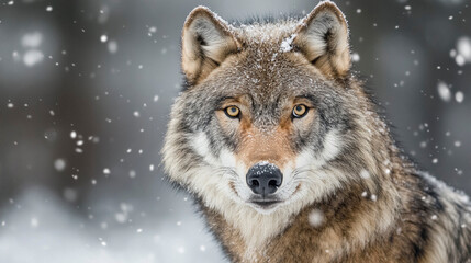 Obraz premium Close-Up of Gray Wolf in Falling Snow