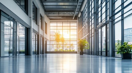 Modern Corporate Lobby with Glass Windows and Steel Beams