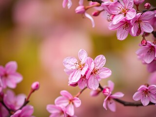 Obraz premium Vibrant pink background with delicate spring blossoms, delicate, background, blossoms