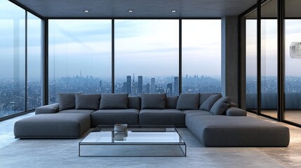 Cozy Modern Living Room with Stunning City View