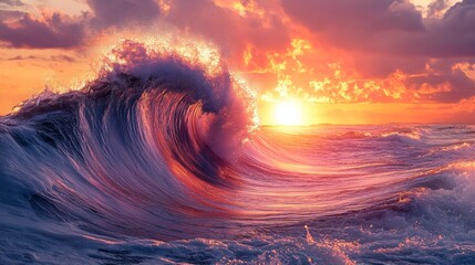 Sunset Sky Reflected in a Majestic Ocean Wave