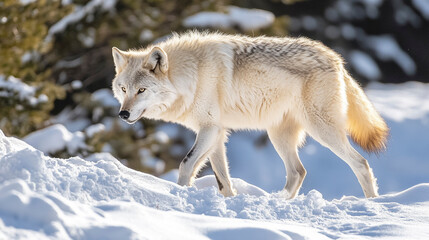 Obraz premium White Wolf Walking Through Winter Landscape