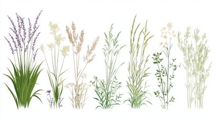 Fototapeta premium Beautiful Grass and Flowers Illustration