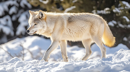 Obraz premium White Wolf Walking Through Winter Landscape