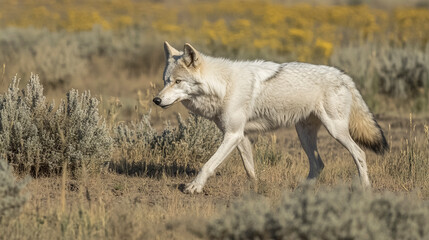 Obraz premium Wolf in Open Meadow, Natural Wildlife