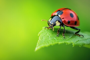 Fototapeta premium A ladybug is on a leaf