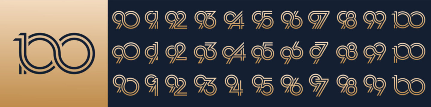 collection of creative number 90 to 100 logo designs. abstract number design vector illustration