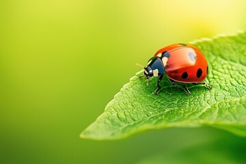 Fototapeta premium A ladybug is sitting on a leaf