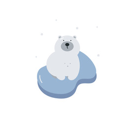Print with cute polar bear. Winter design. Cartoon flat vector illustration on white background. For card, posters, stickers, banners, printing on the pack, printing on clothes, fabric, wallpaper.