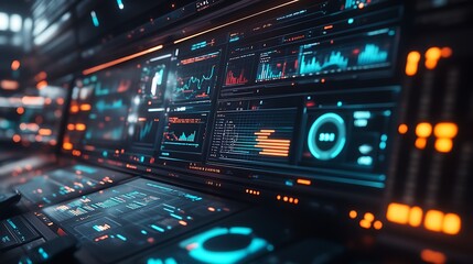 Fototapeta premium A futuristic digital screen displaying various data technology background