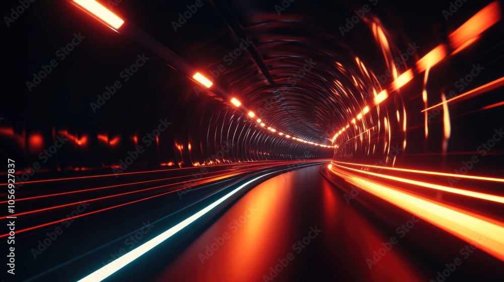 Poster illuminated dark tunnel abstract representation of technology and speed in 3d visualization
